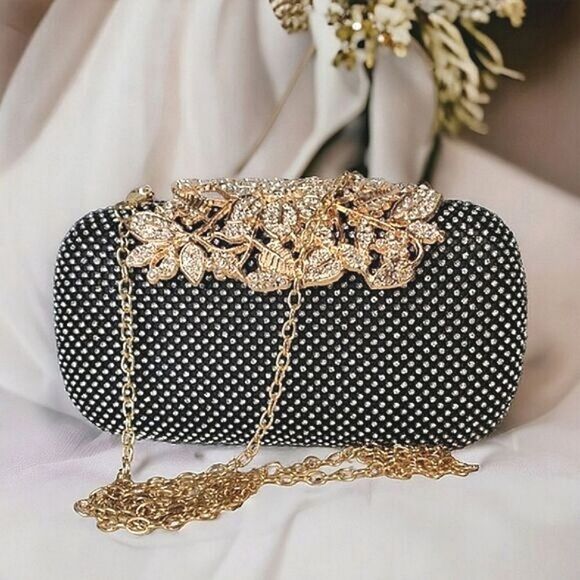Handbags - Black Rhinestone Bling Clutch Shoulder Evening Handbag Purse Gift